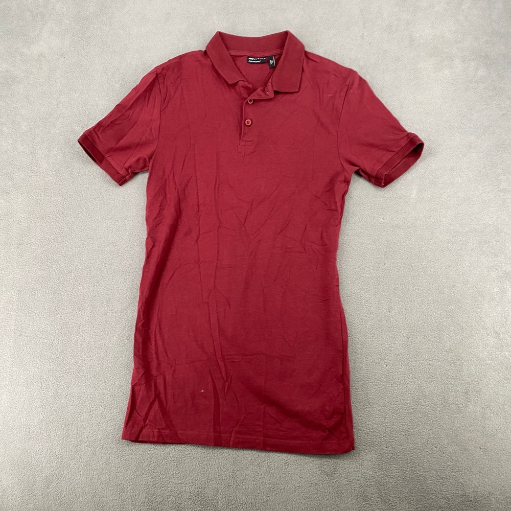ASOS DESIGN Mens Tall S Long Short Sleeve Polo Shirt Burgundy Red 10367208
